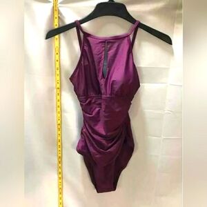 NEW Ellen Tracy Purple Sleeveless Keyhole Neck One-Piece Swimsuit Bathing Suit 6